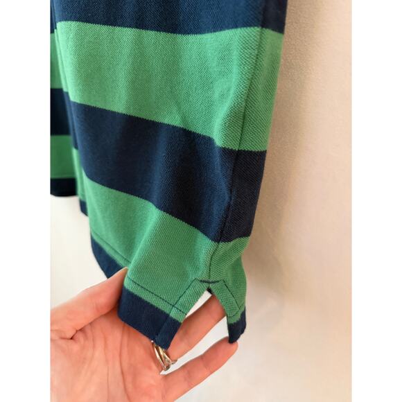 Uniqlo Michael Bastian Polo Shirt Mens Med Short Sleeve Green Navy Blue Stripe - Picture 4 of 6